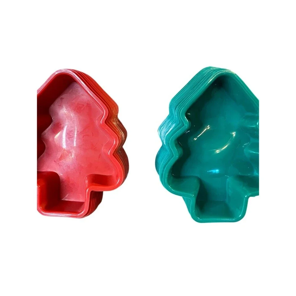 Christmas Tree Shaped Silicone Baking Molds Set of 24 Red Green Microwave Safe